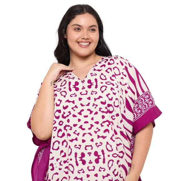 Gypsie Blu Leopard Printed Plus Size Kaftan Dress Stylish Beach Cover Up Maxi - Picture 4 of 7